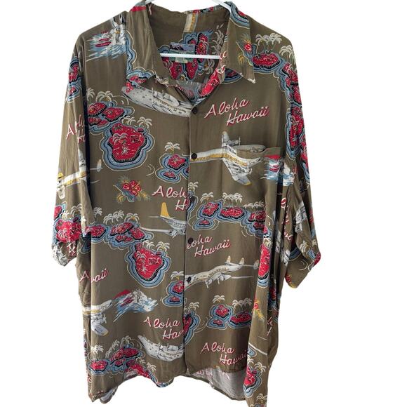 Vintage Reyn Spooner Men's Hawaiian Shirt Aloha Planes, Boats, Palm Trees XXL - Picture 1 of 10